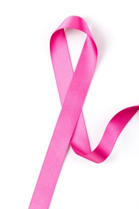Pink breast cancer ribbon isolated on white background